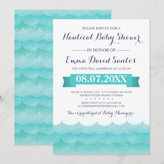 Invitation Baby shower marin (Devant / Derrière)