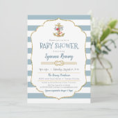 Invitation Baby shower marin Ancre florale Bleu de la marine (Debout devant)