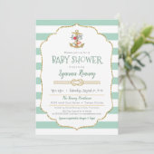 Invitation Baby shower marin Ancre florale Mint Green (Debout devant)