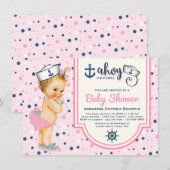 Invitation Baby shower Marin Bleu Rose (Devant / Derrière)