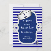 Invitation Baby shower marin Casquette Boy Blue Stripe (Devant)