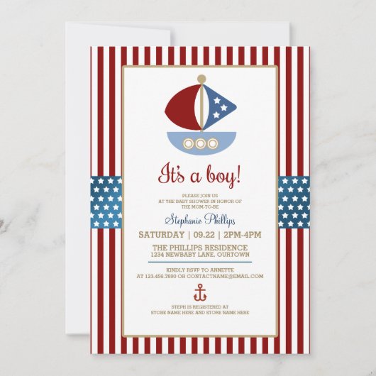 Invitation Baby shower marin doux (Devant)