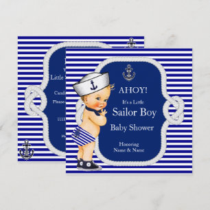 Invitation Baby Shower Marin Garçon Bleu Rayé Blond