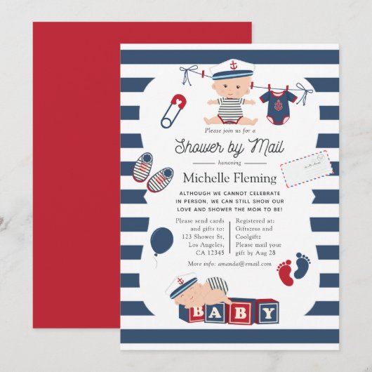 Invitation Baby Shower Marin par courrier (Devant / Derrière)