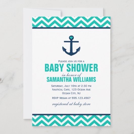 Invitation Baby shower marin vert (Devant)