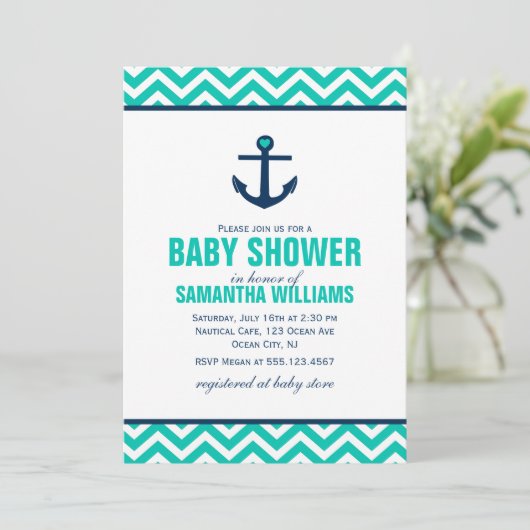 Invitation Baby shower marin vert (Debout devant)