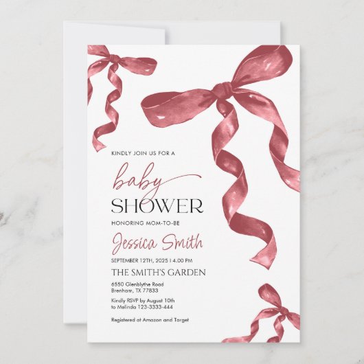Invitation Baby shower Maroon Bow (Devant)