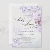 Invitation Baby shower marron bleu foncé de fleurs pourpres p (Devant)