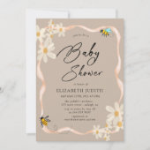 Invitation Baby shower marron floral marron (Devant)