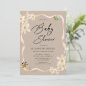 Invitation Baby shower marron floral marron (Debout devant)