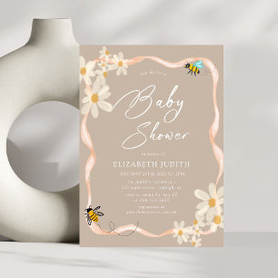 Invitation Baby shower marron floral marron
