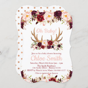 Invitation Baby shower Marsala Floral Antler