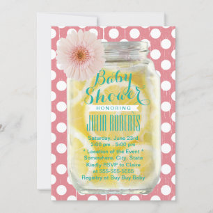 Invitation Baby shower Mason Jar aux Pois roses doux
