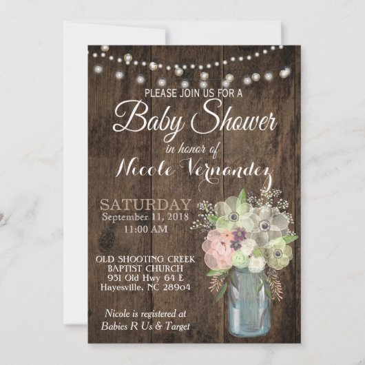 Invitation Baby shower Mason Jar neutre pour les f (Devant)
