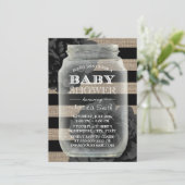Invitation Baby shower Mason Jar Rustic Burlap Stripes (Debout devant)