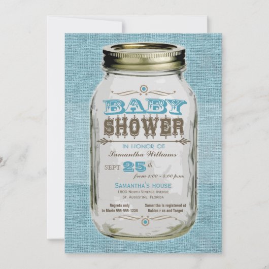 Invitation Baby shower Mason Jar Vintage Look Boy (Devant)