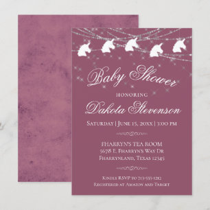 Invitation Baby shower Mauve PInk   Lumières de chaînes Unico
