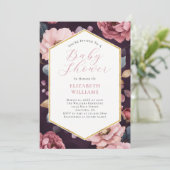 Invitation Baby shower Mauve Purple Pink Gold Peonies (Debout devant)