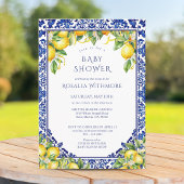Invitation Baby Shower Méditerranéen Citron Carrelage Bleu