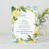 Invitation Baby shower méditerranéen moderne Blue & Lemons (Debout devant)