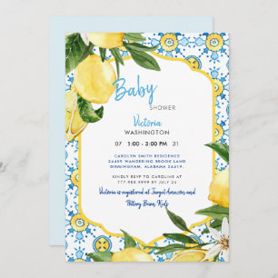 Invitation Baby shower méditerranéen moderne Blue & Lemons