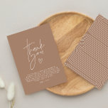 Invitation Baby shower merci brun élégant moderne<br><div class="desc">Baby shower script moderne brun naturel élégant fête merci carte postale design. Conception neutre pour les hommes</div>