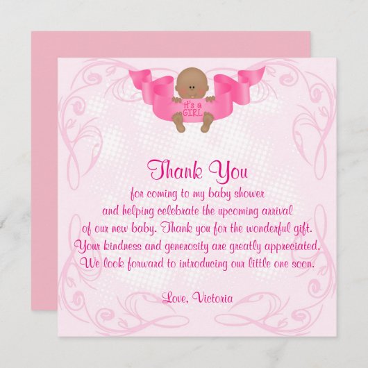 Invitation Baby shower Merci C'est une fille bébé fille (Devant / Derrière)