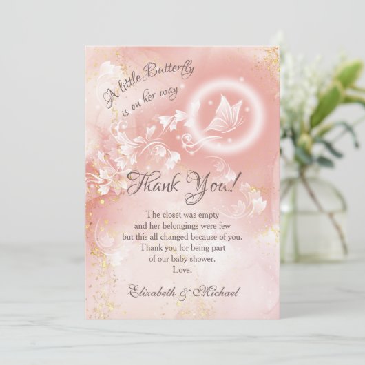 Invitation Baby shower Merci d'aquarelle Papillon Apricot (Debout devant)