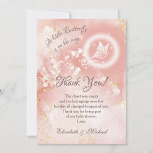 Invitation Baby shower Merci d'aquarelle Papillon Apricot