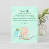 Invitation Baby shower Merci Hommes et femmes vert neutre (Debout devant)