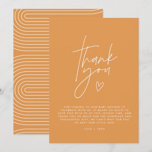 Invitation Baby shower merci orange élégant moderne (Devant / Derrière)