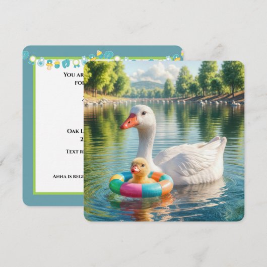 Invitation Baby shower Mère Canard blanc et canard blanc (Devant / Derrière)