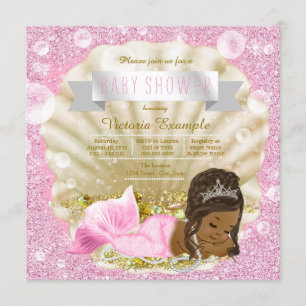 Invitation Baby Shower Mermaid Américaine Africaine Perle Ros