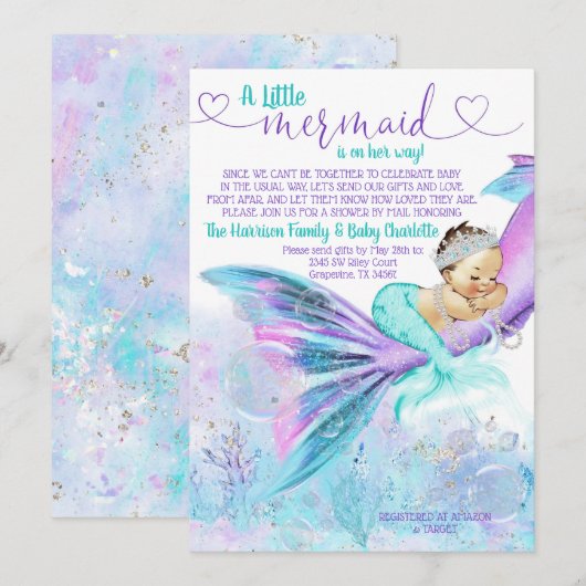 Invitation Baby Shower Mermaid Mail (Devant / Derrière)