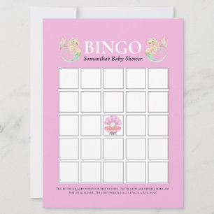 Invitation Baby Shower Mermaid Mère Bingo Rose Blanc