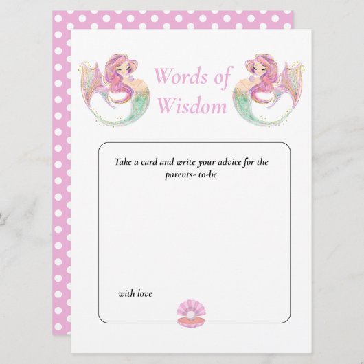Invitation Baby Shower Mermaid Wisdom. Rose Sous l'océan (Devant / Derrière)