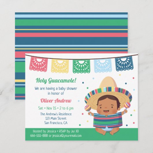 Invitation Baby shower mexicain Cute Fiesta (Devant / Derrière)