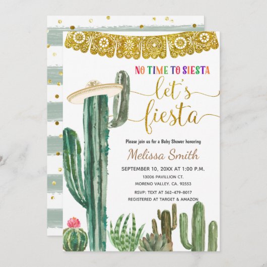 Invitation Baby shower mexicain de Cactus Let's Fiesta (Devant / Derrière)