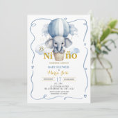 Invitation Baby shower mexicain Es Nino Elephant (Debout devant)