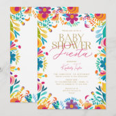 Invitation Baby shower mexicain Fleurs Jaunes Rose Fiesta (Devant / Derrière)