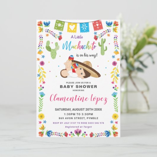 Invitation Baby shower Mexicain Little Muchachito Boy Inv (Debout devant)