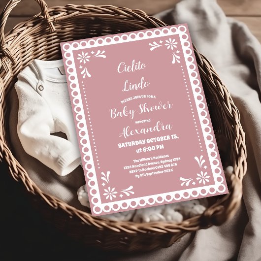 Invitation Baby shower mexicain rose Cielito Lindo
