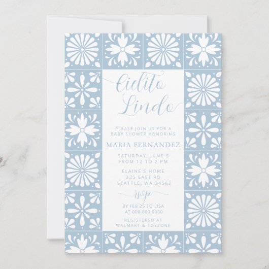 Invitation Baby shower mexicain Talavera Blue Cielito Lindo (Devant)