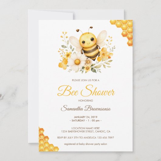 Invitation Baby Shower Miel Douce Mignonne (Devant)