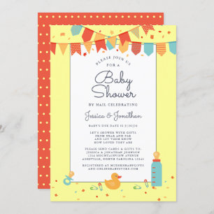 Invitation Baby shower Migné Par Mail Bannières Jaunes Confet
