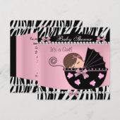 Invitation Baby shower mignon bébé fille rose Zèbre Imprimer (Devant / Derrière)