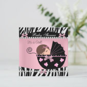 Invitation Baby shower mignon bébé fille rose Zèbre Imprimer (Debout devant)