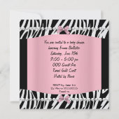 Invitation Baby shower mignon bébé fille rose Zèbre Imprimer (Dos)