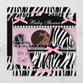 Invitation Baby shower mignon bébé fille rose Zèbre Imprimer (Devant / Derrière)