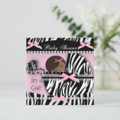 Invitation Baby shower mignon bébé fille rose Zèbre Imprimer (Debout devant)
